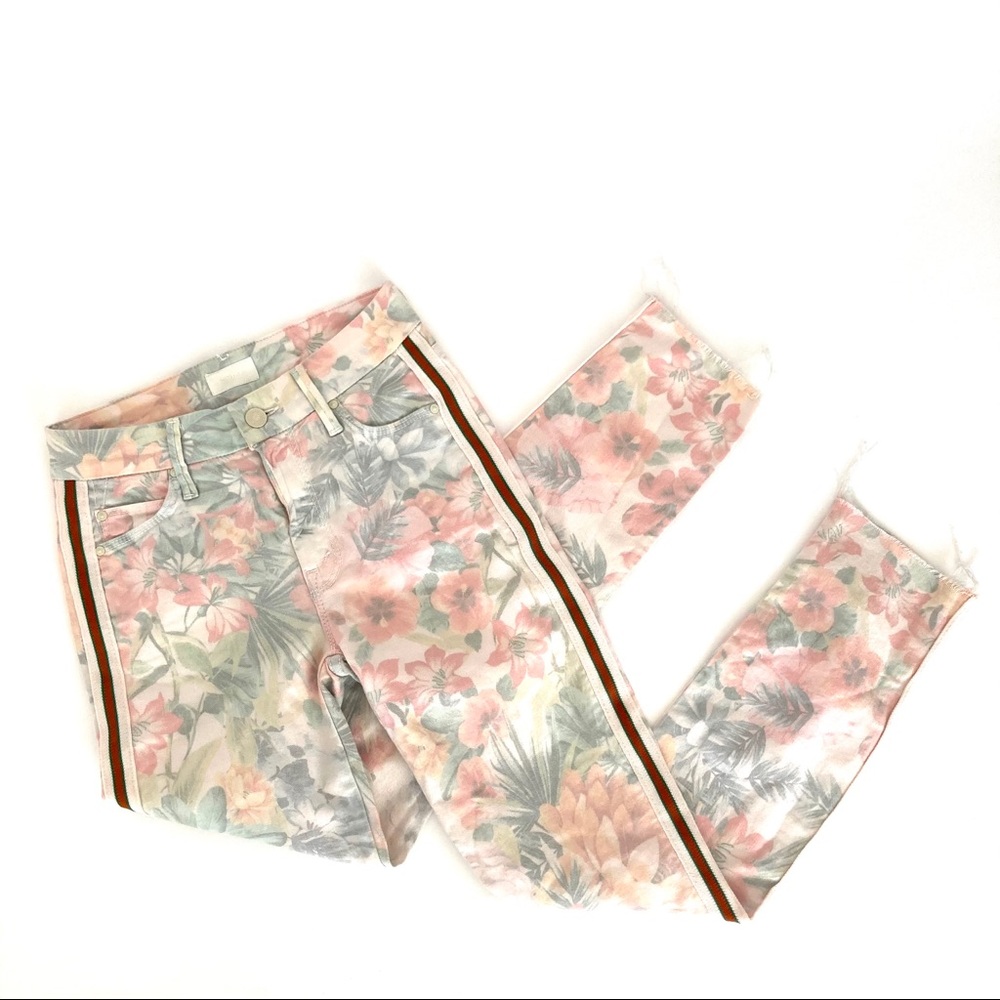 MOTHER THE LOOKER ANKLE FRAY FLORAL RAC JEANS 24